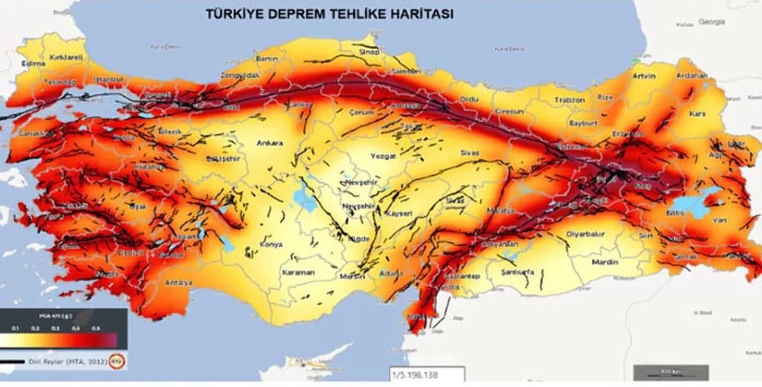 карта сейсмически опасных районов Турции